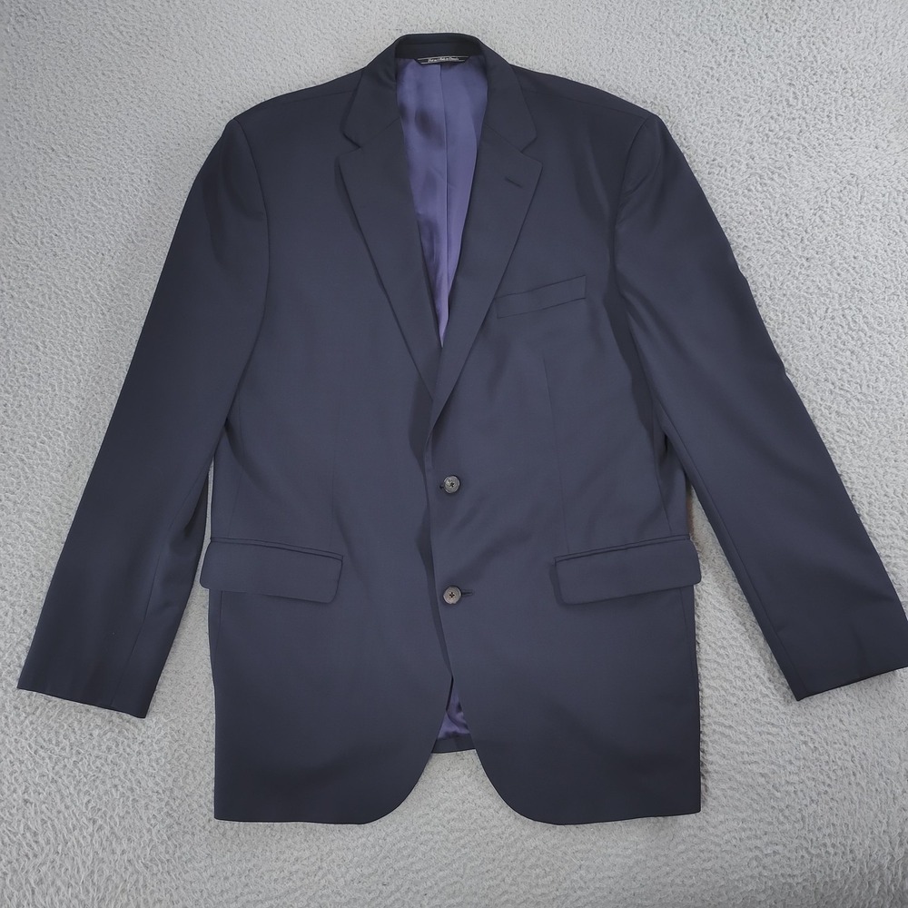 Jack Victor Suit Jacket Mens 46L Navy Blue Wool 3SIXTY5 Super 130s Made Canada